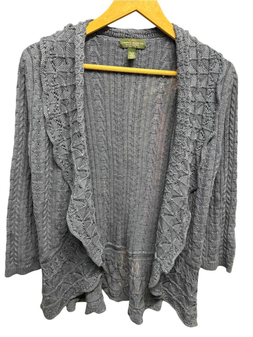 Lauren Ralph Lauren Cable Knit Cardigan | Blue | 100% Cotton | Open Front